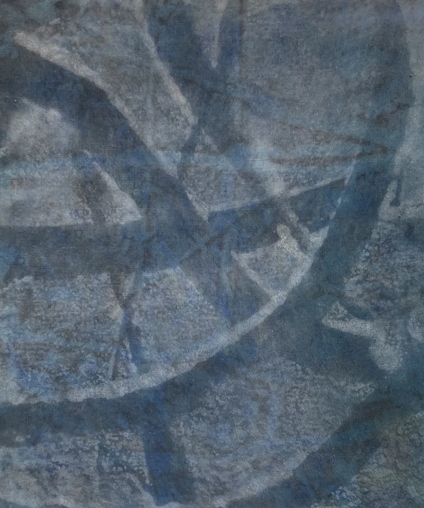 Ursprung. 2024. Indigo, Pigment auf Leinwand, 32 x 27 cm Kunstwerk Blattsilber 2024 - Uta Schotten